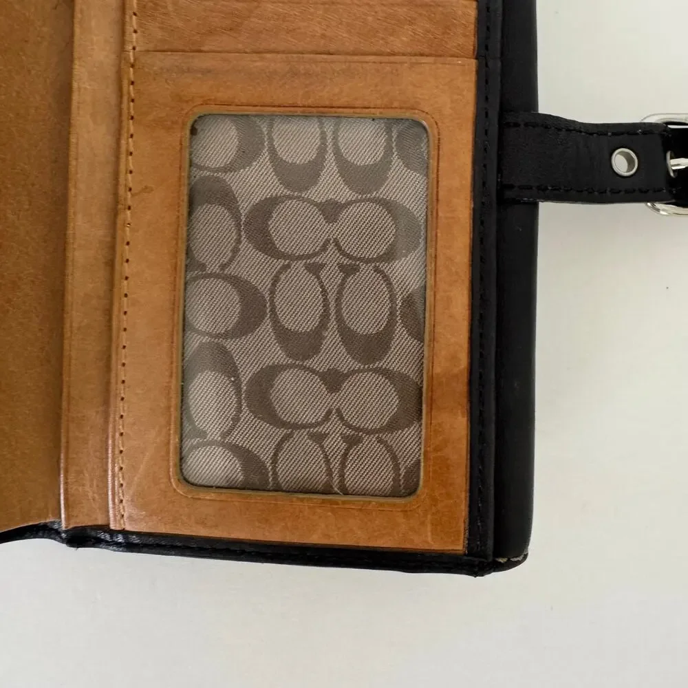 Coach Vintage Buckle Bifold Wallet Organizer Cardholder Black Leather